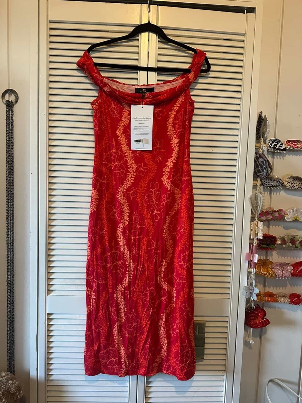 Red Satin Floral Off-Shoulder Evening Slip Dress